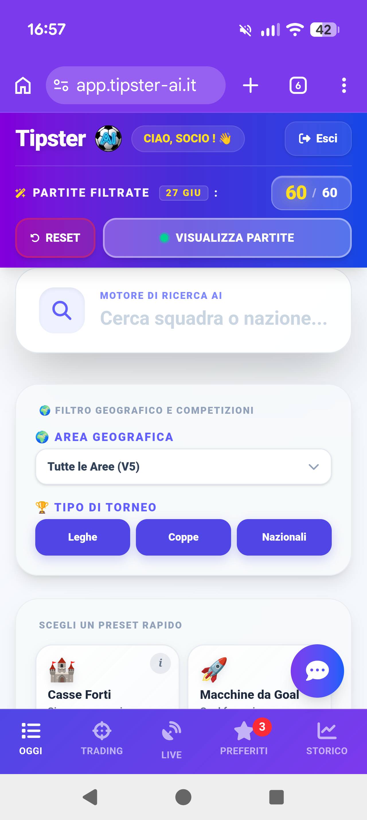 Apertura sito CalcioFacileAI su Smartphone