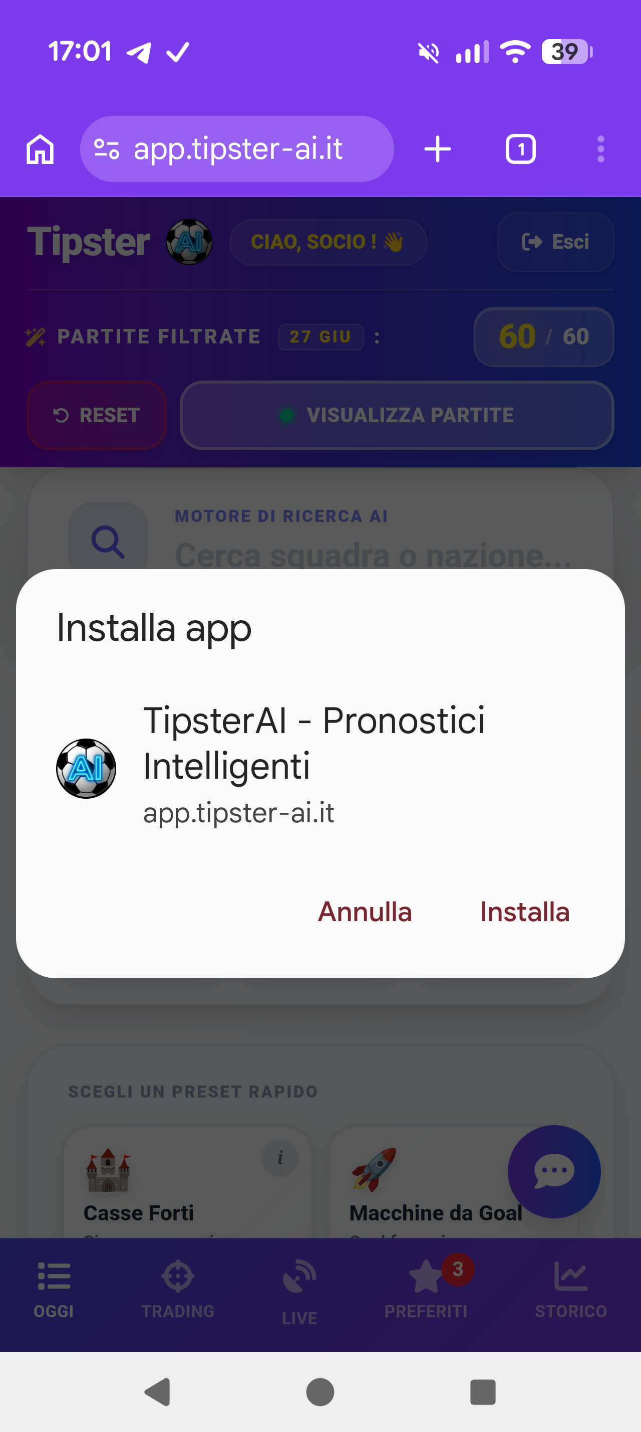 Conferma installazione PWA